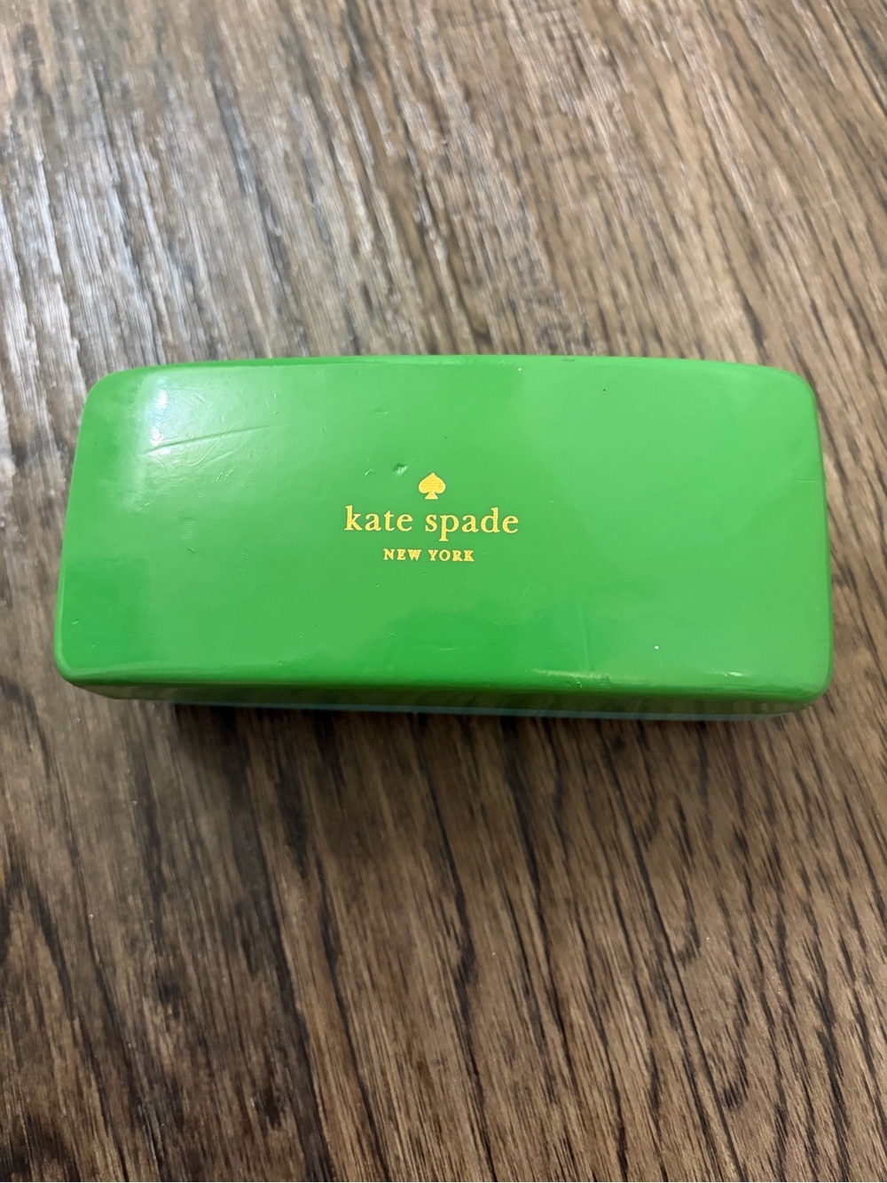 kate spade Bright Green Hard Shell Eyewear Case with Gold Logo with sunglasses